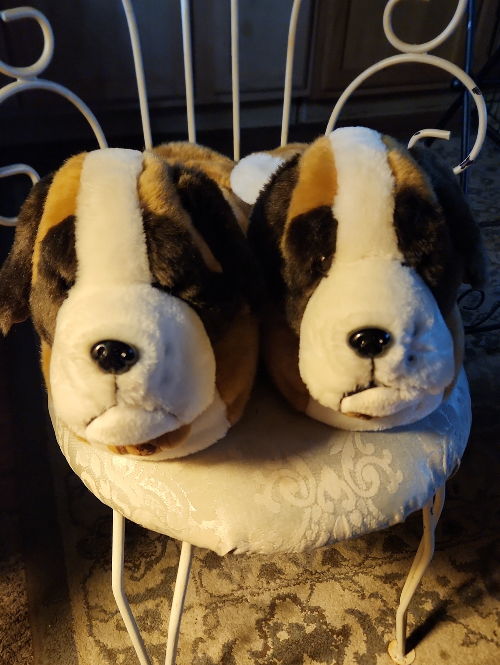 Saint Bernard Plush Dog Slipper Pair - Brown, White, and Black